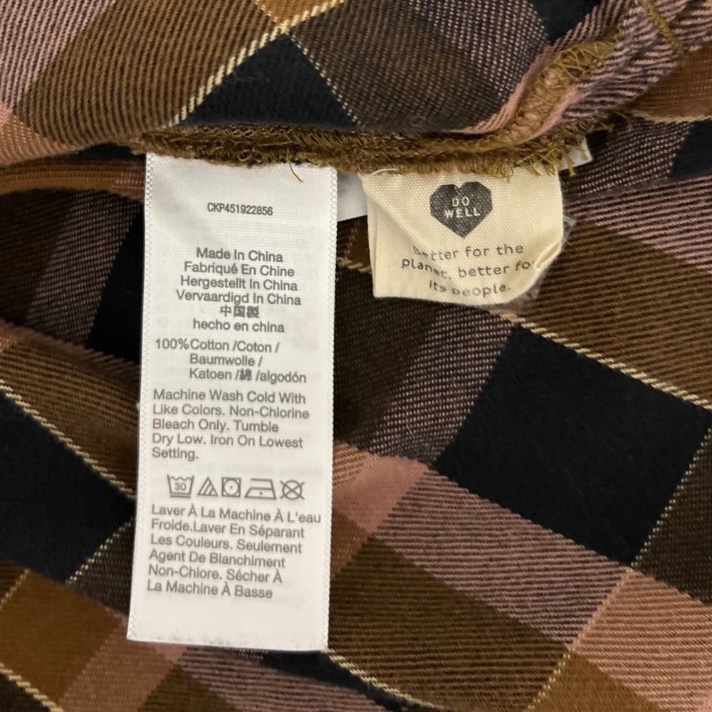 Madewell Preppy Plaid Flannel Button Down Shirt Brown Tan Black Cotton Size XS - Picture 5 of 9